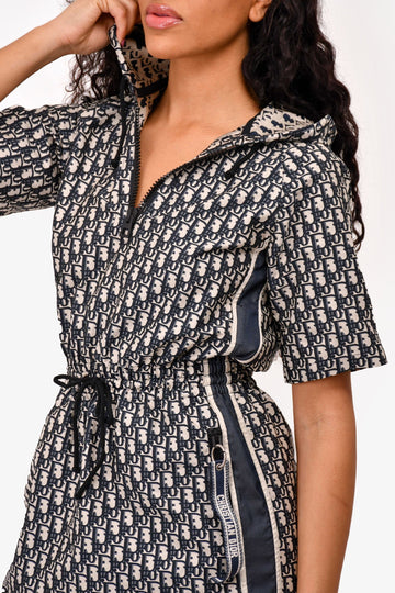Christian Dior Blue Oblique Jacquard Hooded Mini Dress Size 2 US