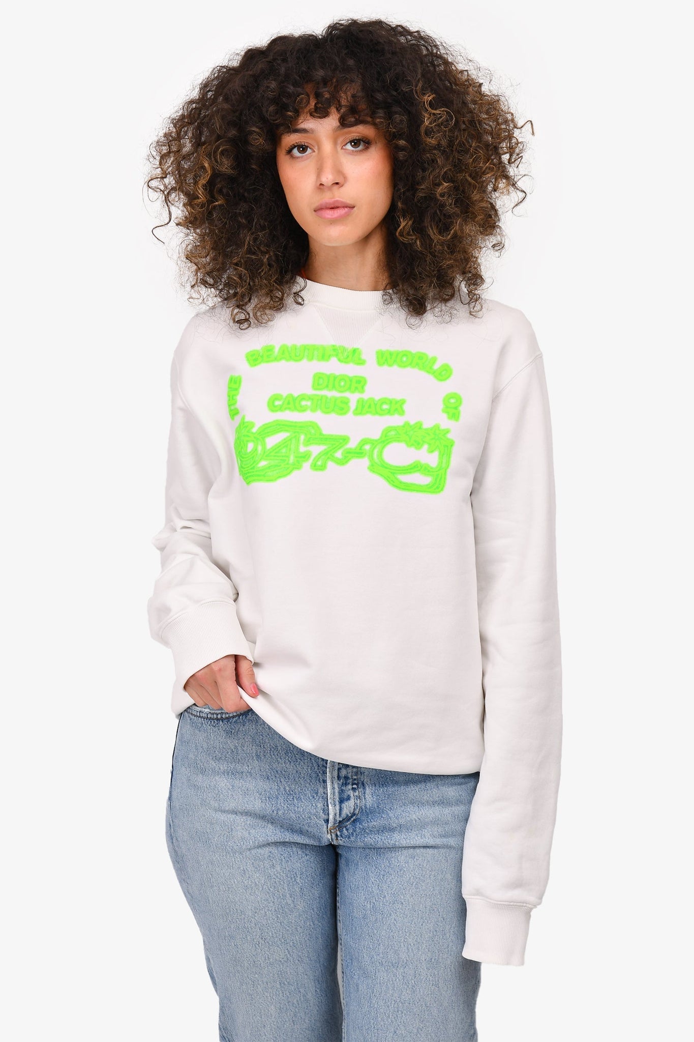 Christian Dior X Cactus Jack White/Green Logo Crew Neck Sweater Size M Mens