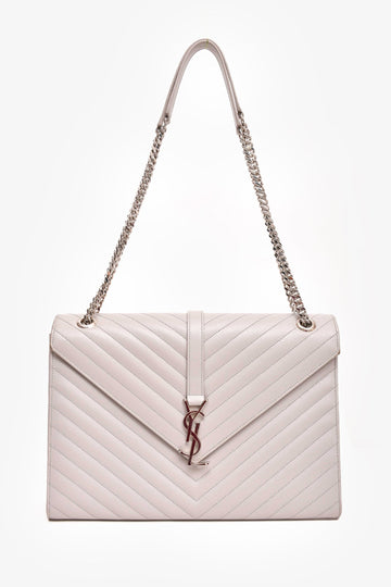 Saint Laurent Grey Chevron Leather Large Envelop Shoulder Bag