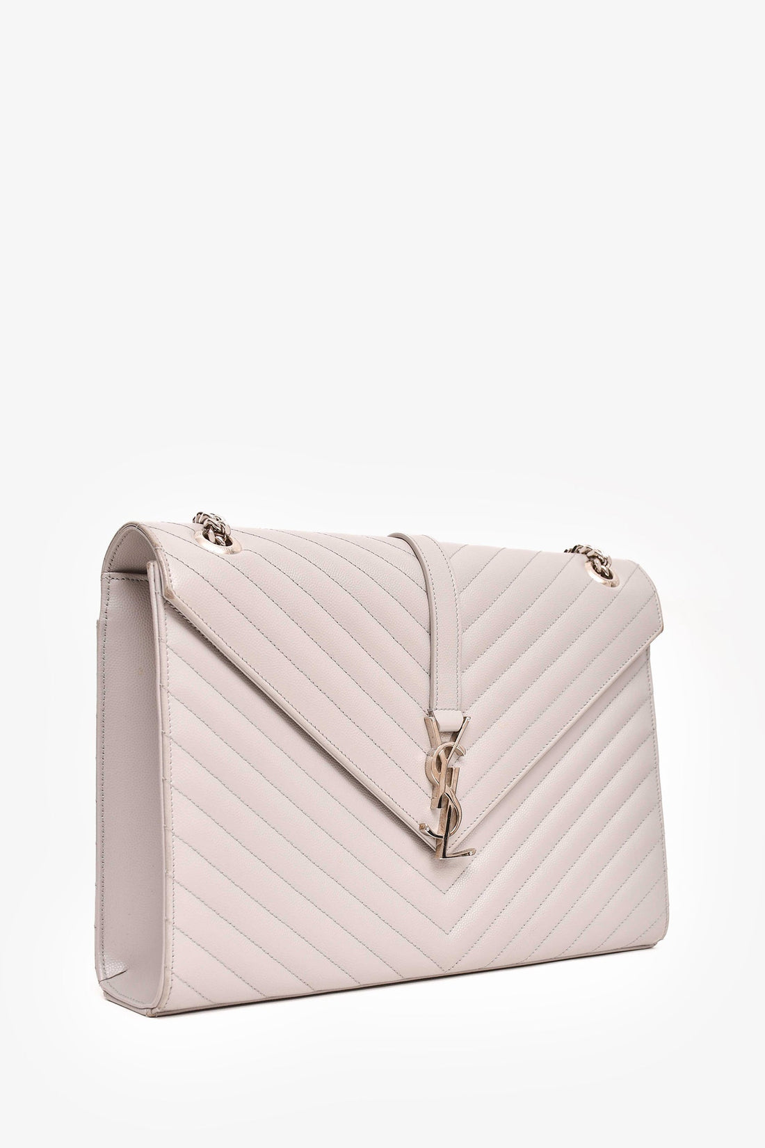 Saint Laurent Grey Chevron Leather Large Envelop Shoulder Bag