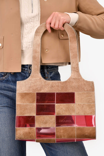 Pre-Loved Chanel™ 1997/99 Pink/Beige Suede Translucent Patchwork Tote (As Is)
