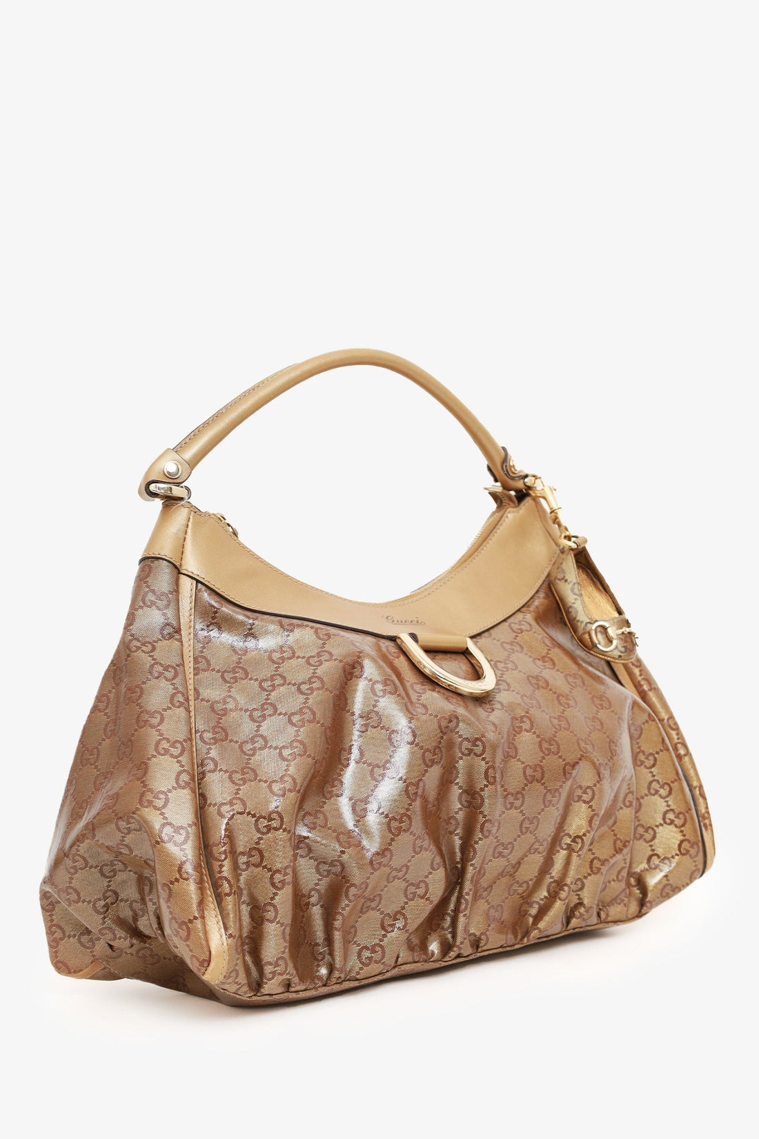 Gucci Brown GG Crystal Abbey D-Ring Shoulder Bag with Charm