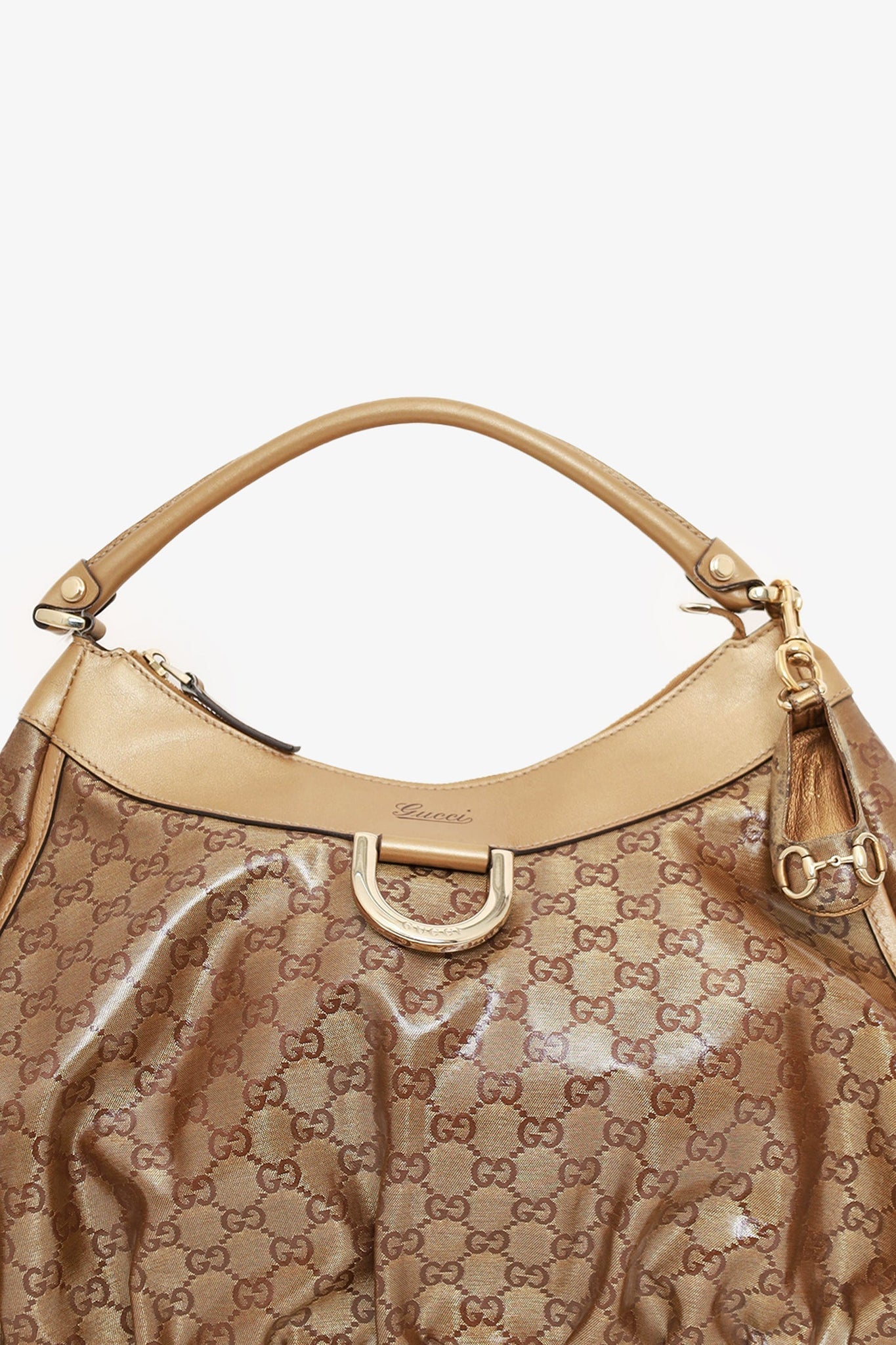 Gucci Brown GG Crystal Abbey D-Ring Shoulder Bag with Charm