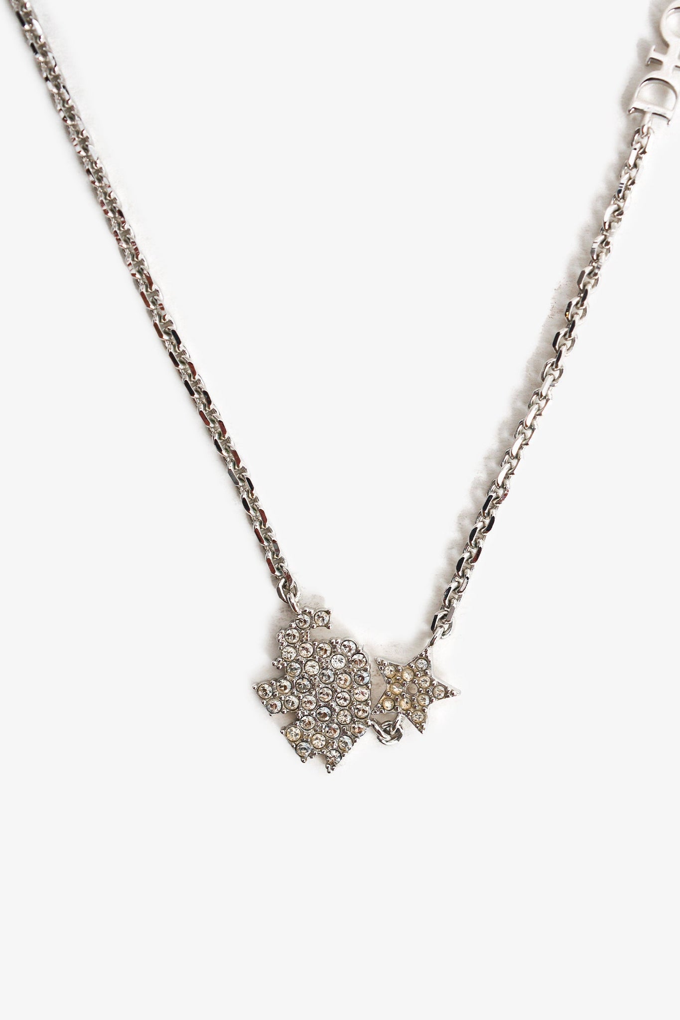 Christian Dior Silver Tone Crystal Embellished Star Elephant Necklace
