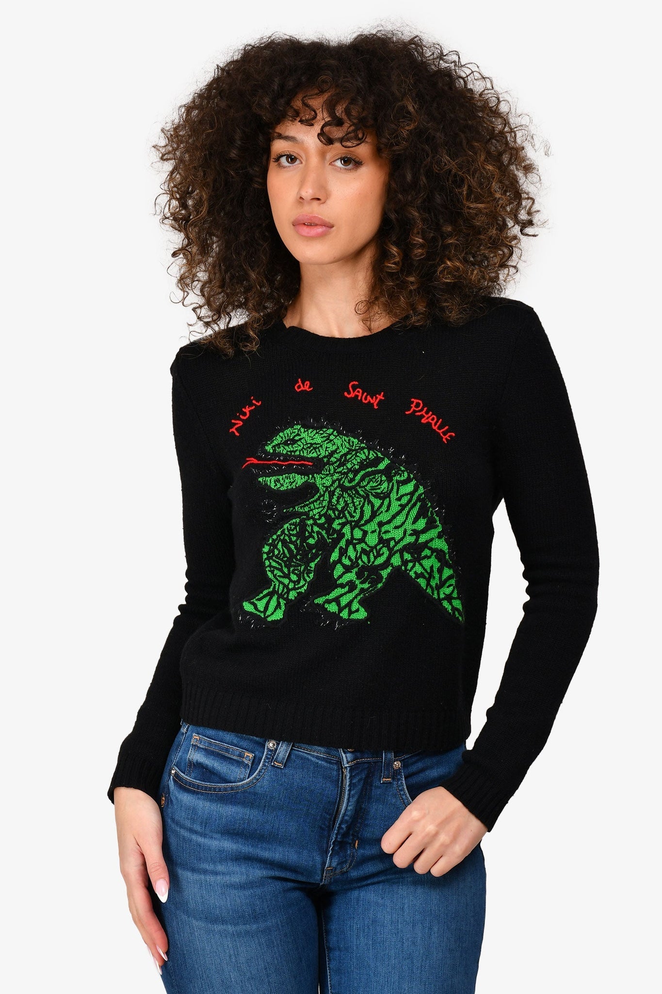 Christian Dior Black/Green Cashmere Embroidered Sweater Size 4