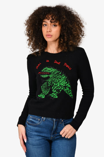Christian Dior Black/Green Cashmere Embroidered Sweater Size 4