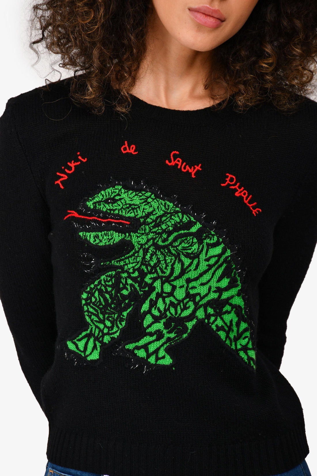 Christian Dior Black/Green Cashmere Embroidered Sweater Size 4