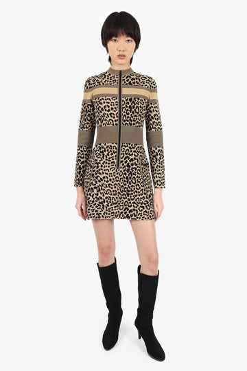 Christian Dior Leopard Print Zip-Up Long Sleeve Dress Size 2
