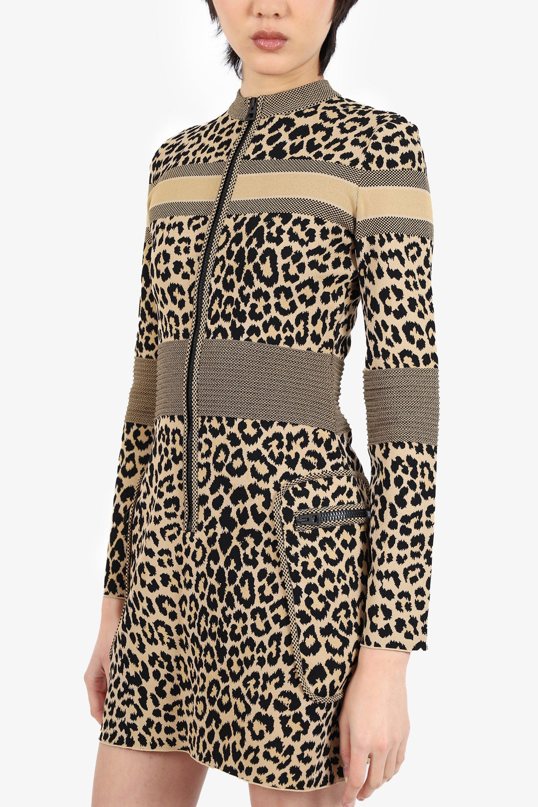 Christian Dior Leopard Print Zip-Up Long Sleeve Dress Size 2