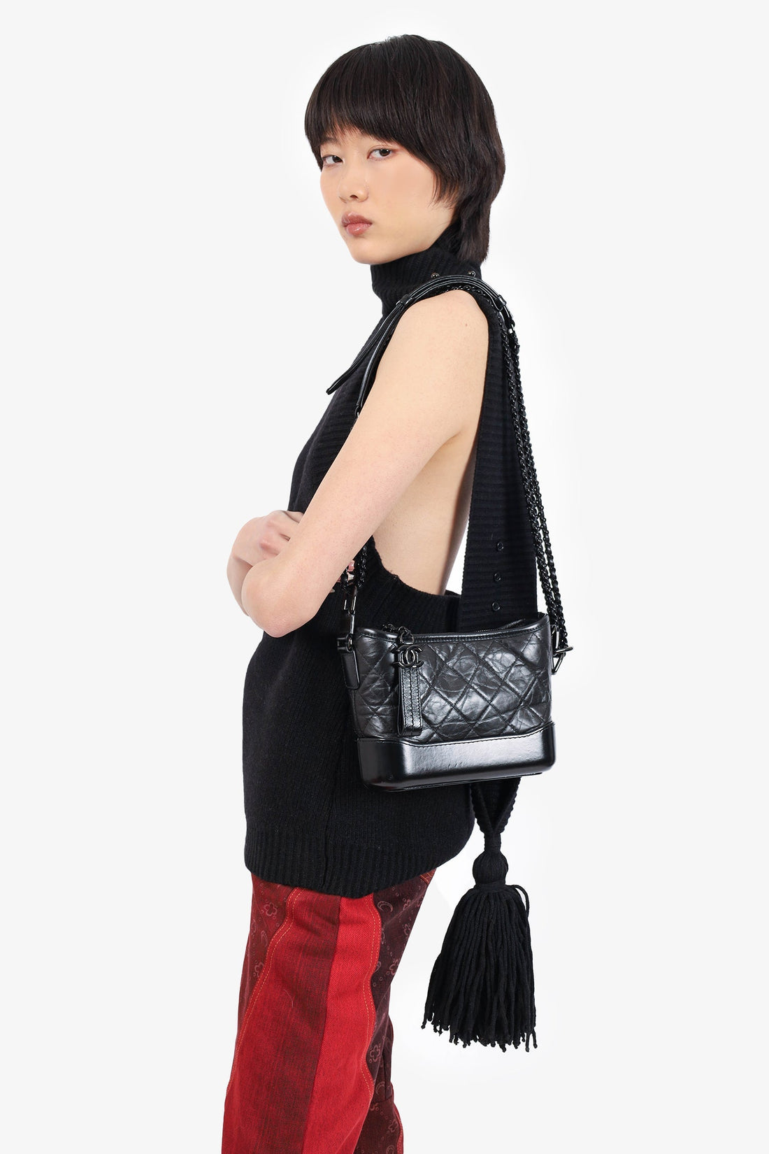 Pre-Loved Chanel™ 2019 So Black Quilted Leather Small Gabrielle Crossbody Bag