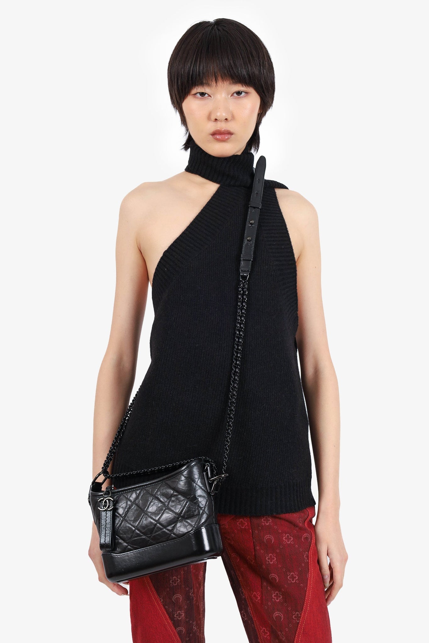 Pre-Loved Chanel™ 2019 So Black Quilted Leather Small Gabrielle Crossbody Bag