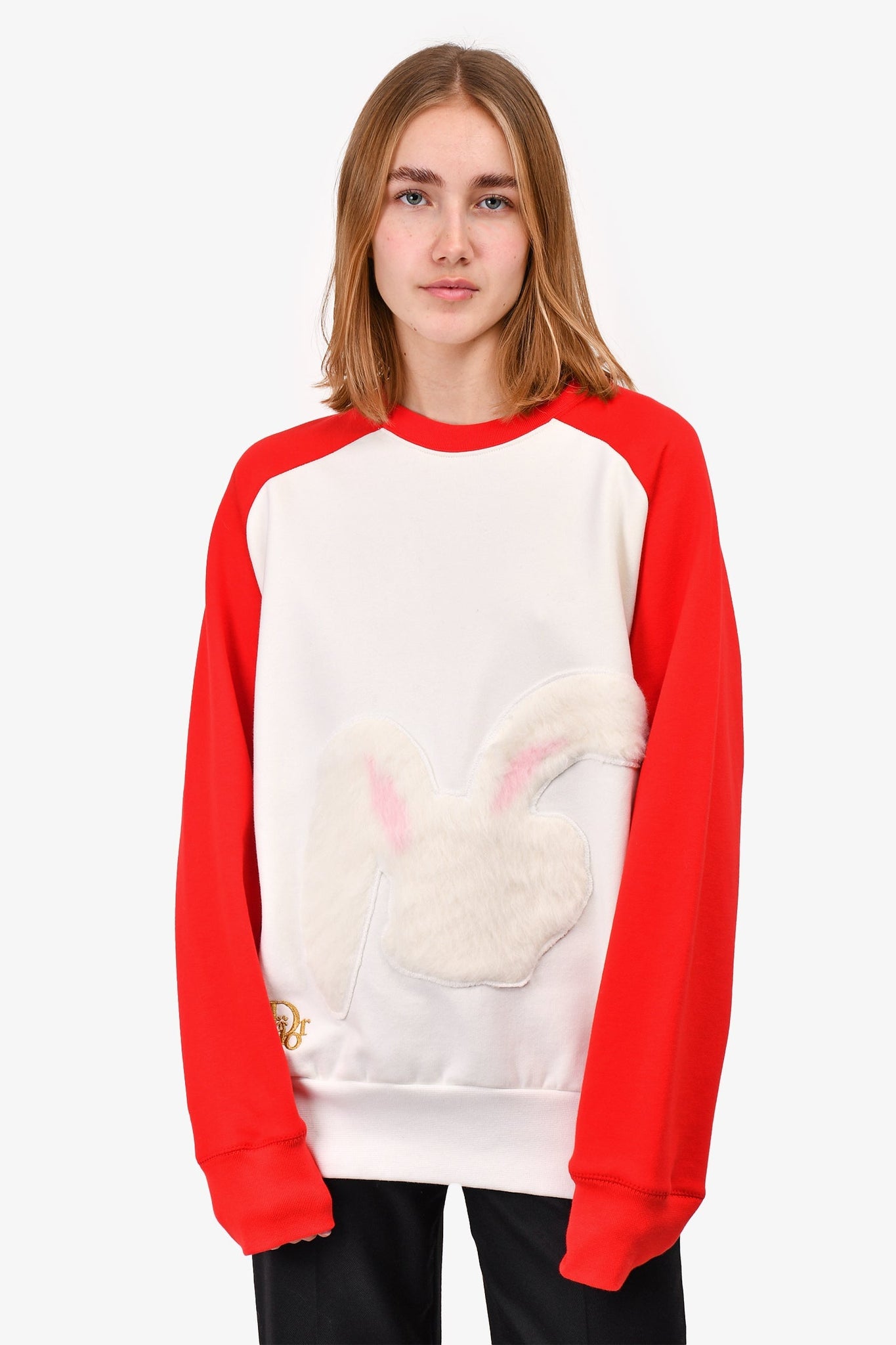 Christian Dior x ERL White/Red Bunny Patch Crewneck Sweater Size L