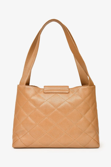 Pre-Loved Chanel™ 2000-02 Beige Caviar Leather Coco Mark Shoulder Bag