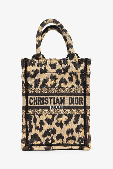 Christian Dior Beige Leopard Canvas Mini Book Tote Phone Bag