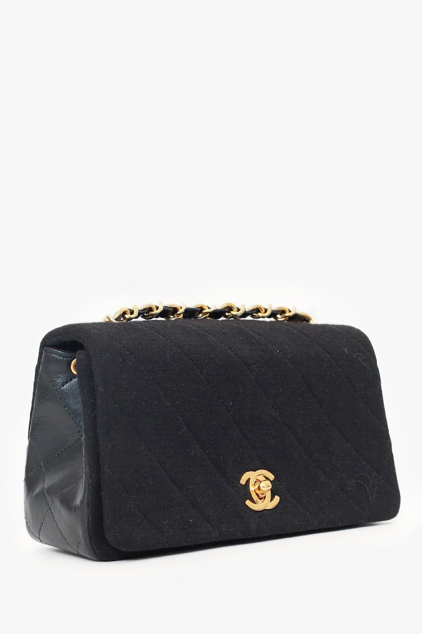 Pre-Loved Chanel™ 1989-91 Black Jersey/Lambskin Mini Full Flap Bag