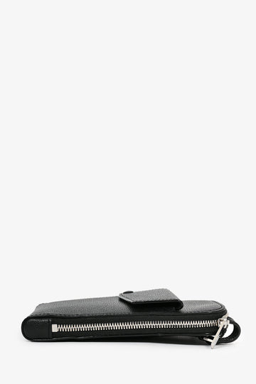 Valextra Black Leather Crossbody Phone Case