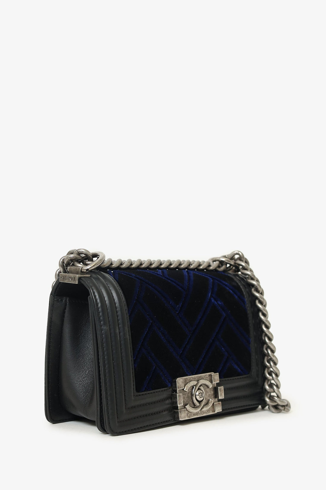 Pre-Loved Chanel™ 2017 Black/Navy Velvet/Calfskin Small Boy Bag