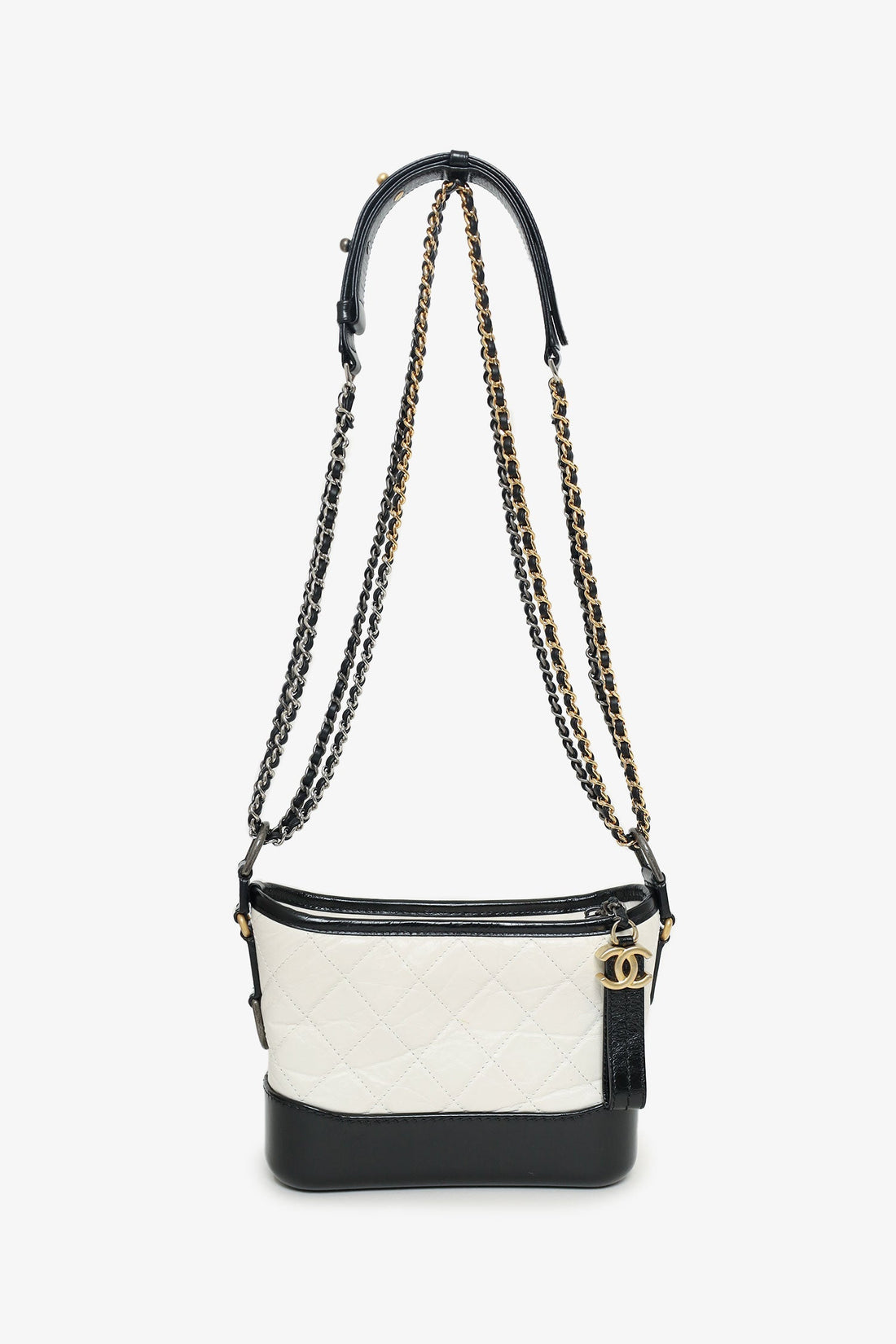 Pre-Loved Chanel™  2018 Black/White Lambskin Leather Small Gabrielle Bag