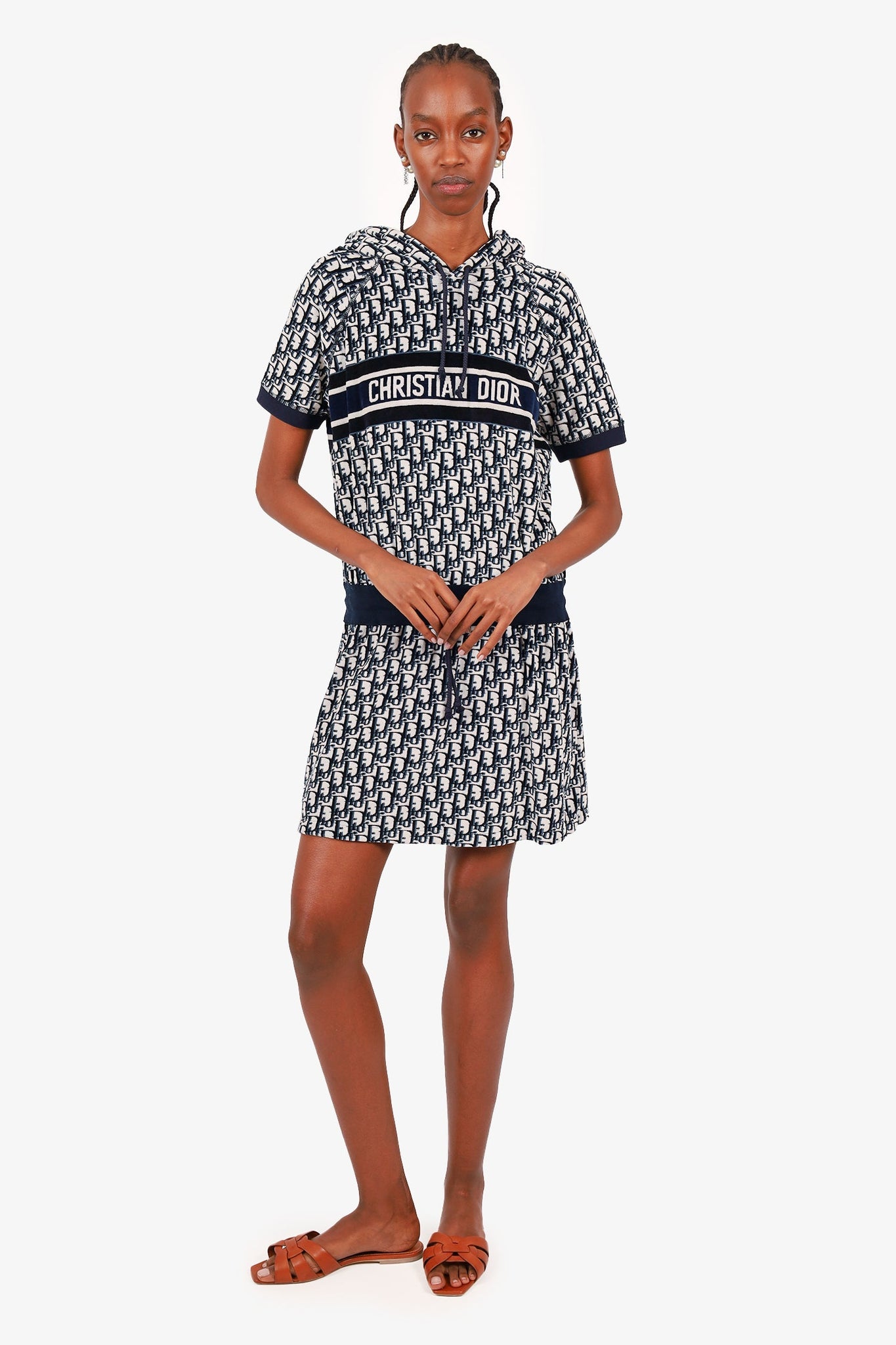 Christian Dior Oblique Velour Hooded Short Sleeve Dress Size Large