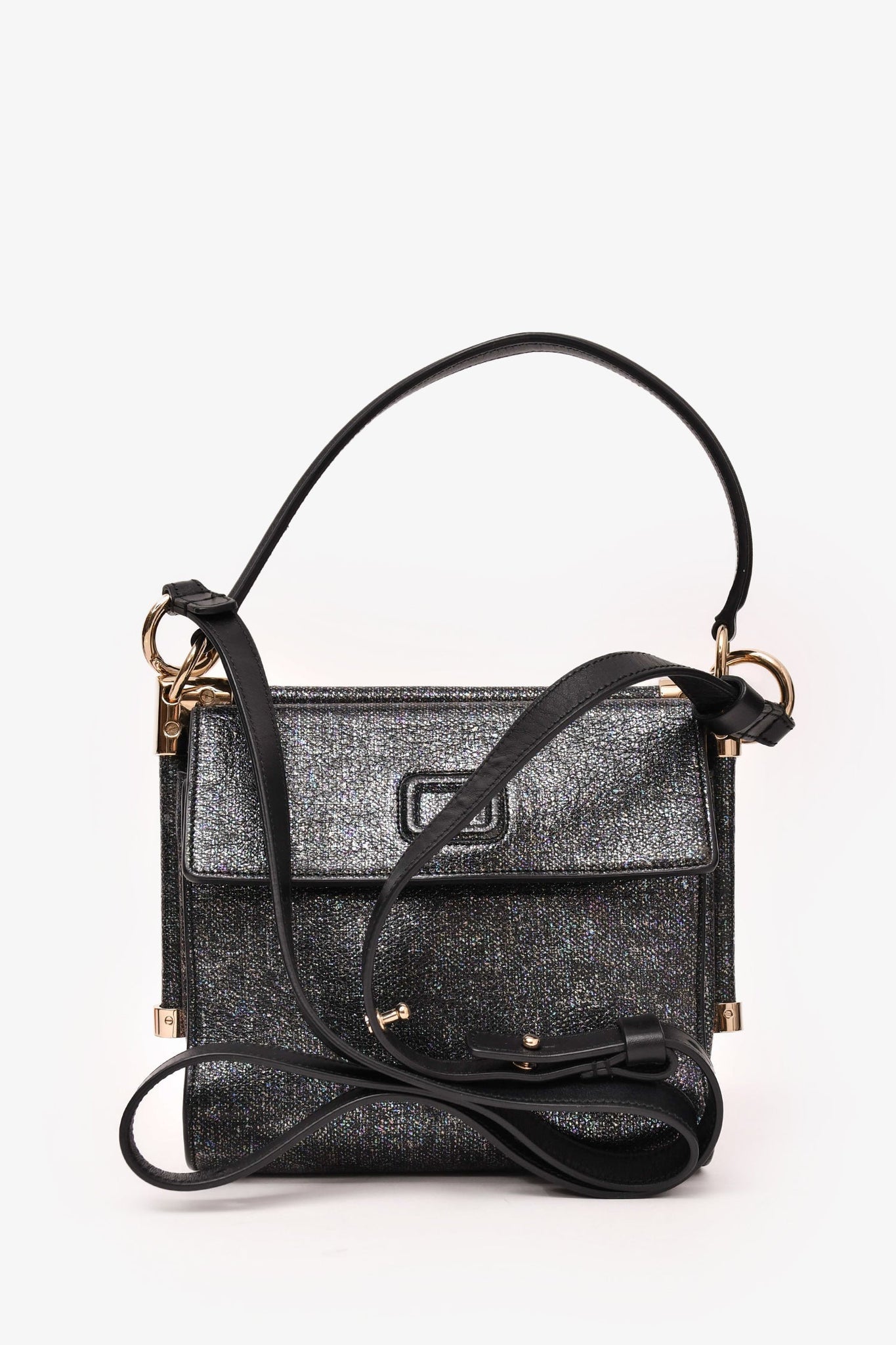 Roger Vivier Grey Metallic Fabric Miss Viv Crossbody Bag