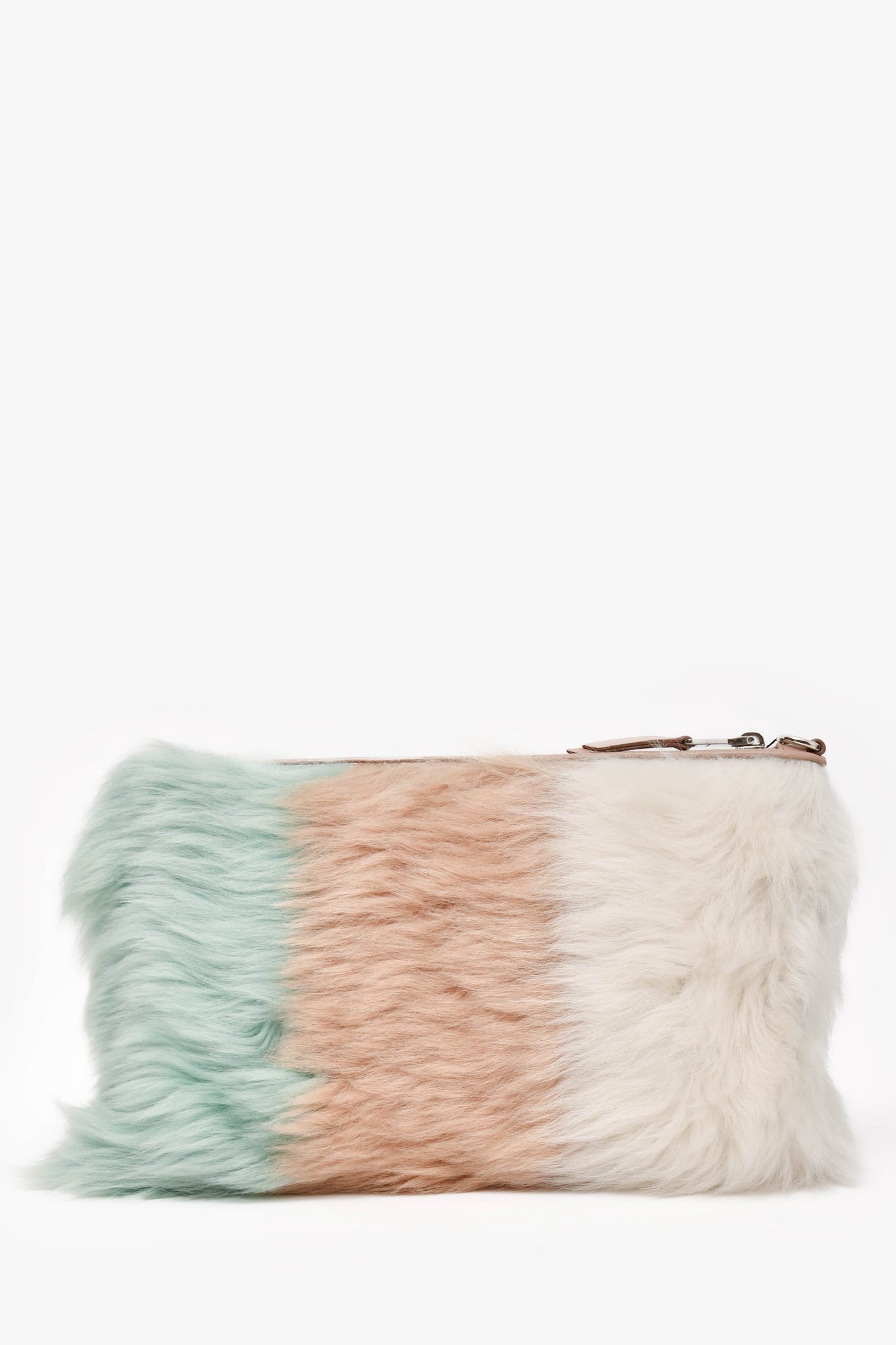 Miu Miu White/Beige/Green Sheep Fur "1" Patch Clutch