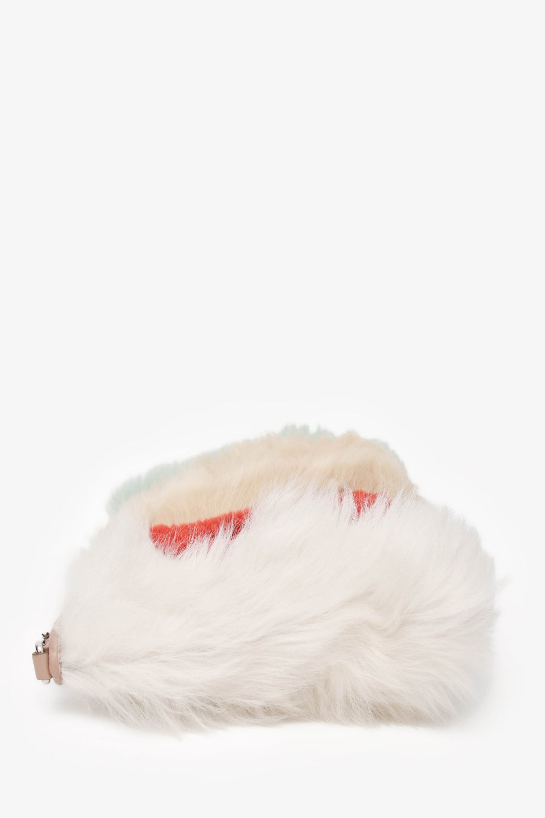 Miu Miu White/Beige/Green Sheep Fur "1" Patch Clutch