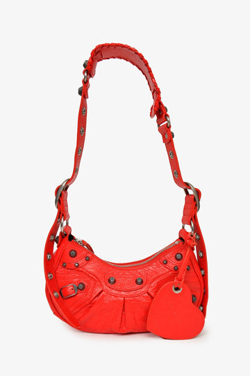 Balenciaga Red Leather Studded 'Cagole' Shoulder Bag