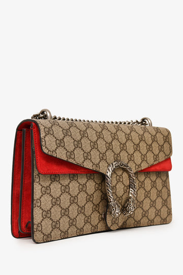 Gucci GG Supreme/Red Canvas/Suede Leather Small Dionysus Shoulder Bag
