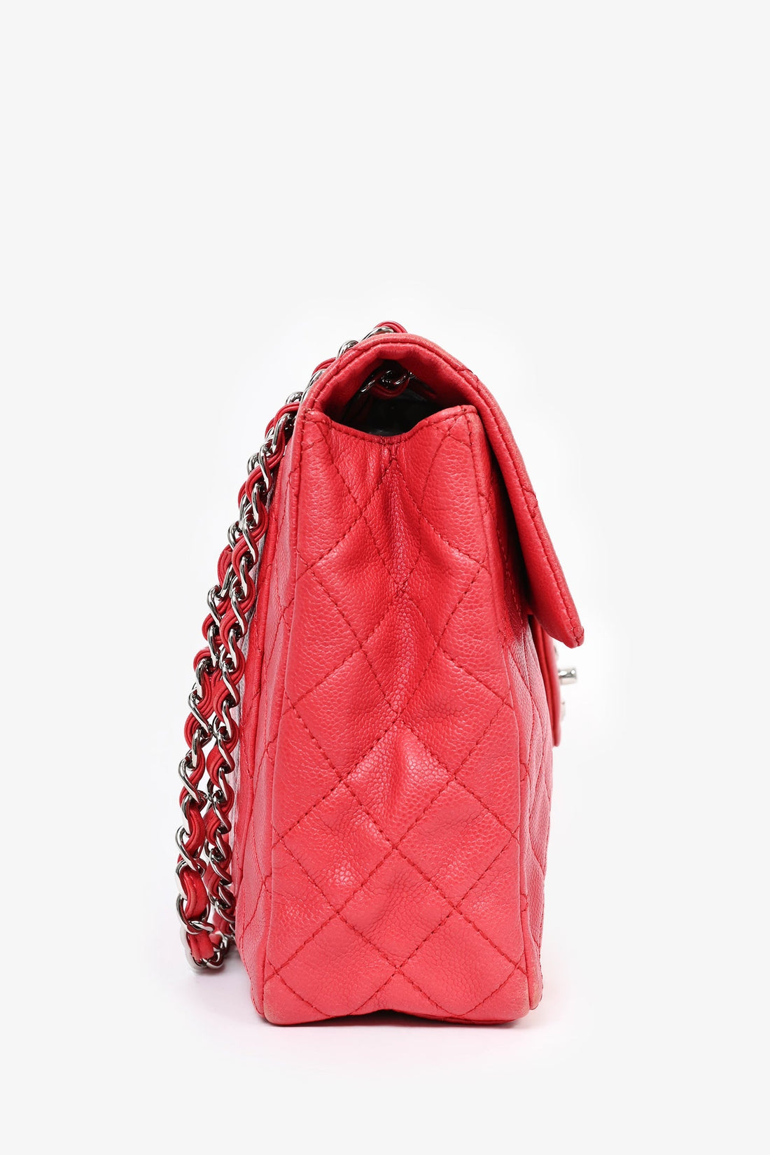 Pre-Loved Chanel™ 2008/09 Red Caviar Leather CC Quilted Maxi Shoulder Bag