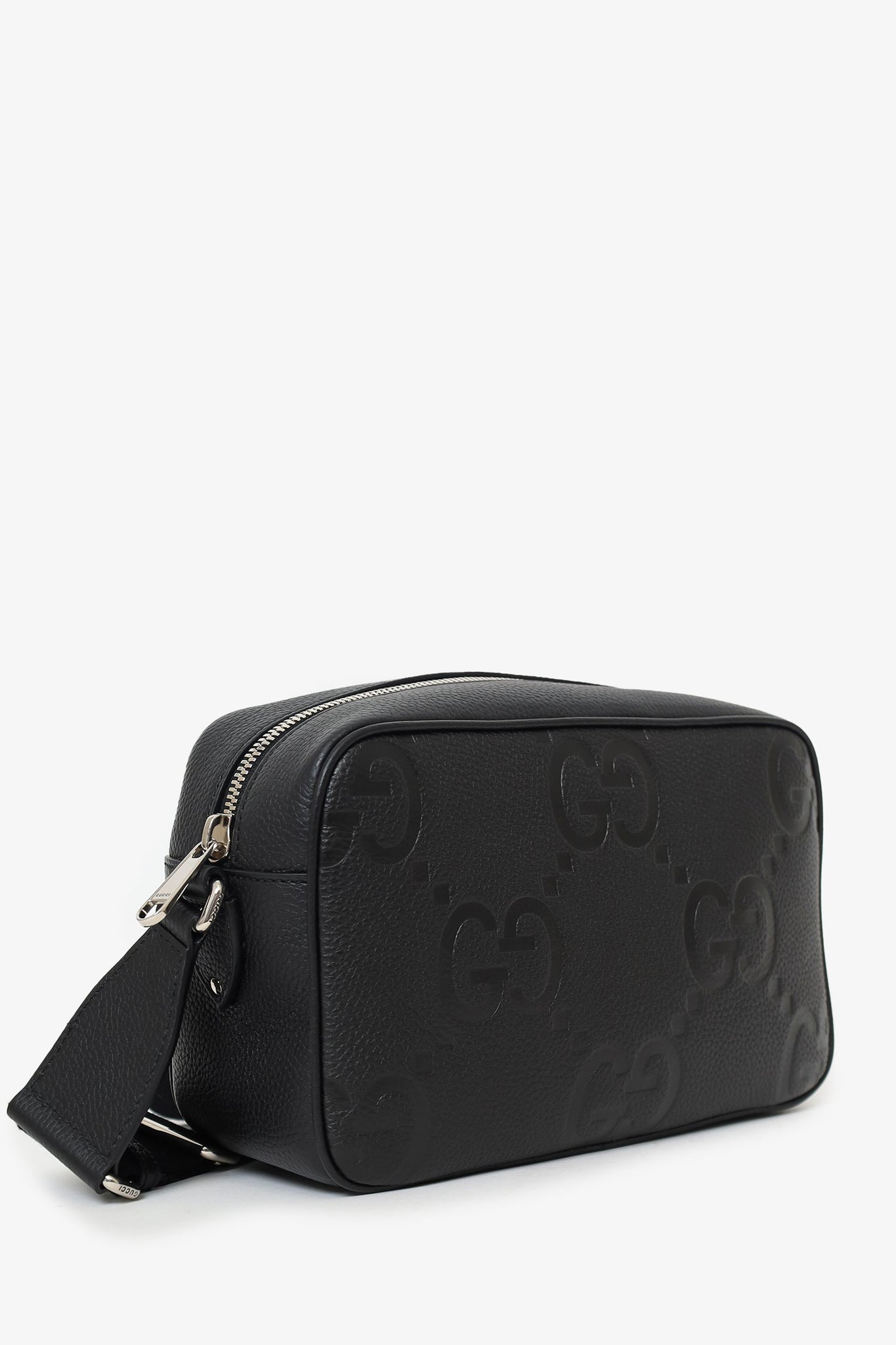 Gucci Black Leather Jumbo GG Crossbody Bag Mens