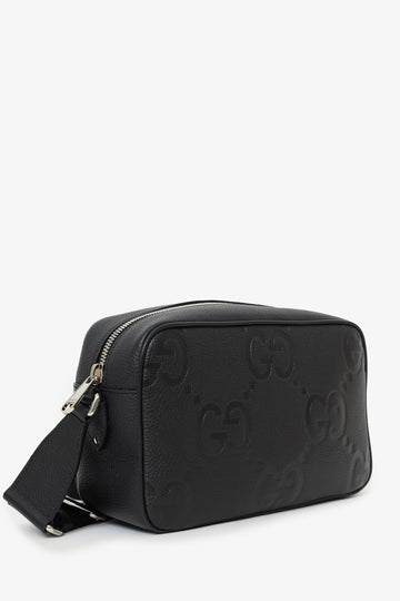 Gucci Black Leather Jumbo GG Crossbody Bag Mens