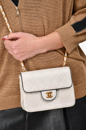 Pre-Loved Chanel™ 1989-91 White/Black Lambskin Leather Mini Square Flap Bag (Refurbished)