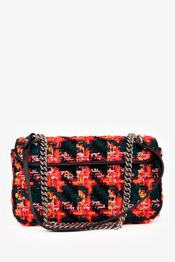 Gucci Orange/Green Tweed Leather Trimmed GG Marmont Small Shoulder Bag