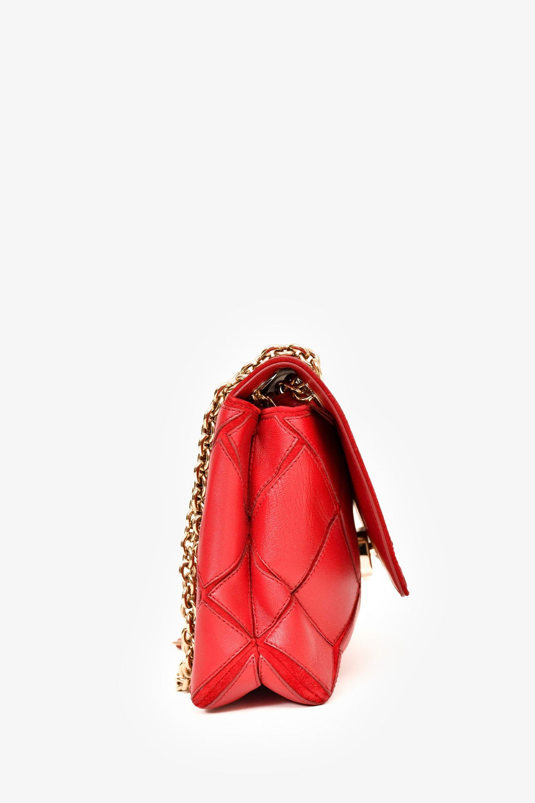 Roger Vivier Red Leather Geometric Patterned Shoulder Bag