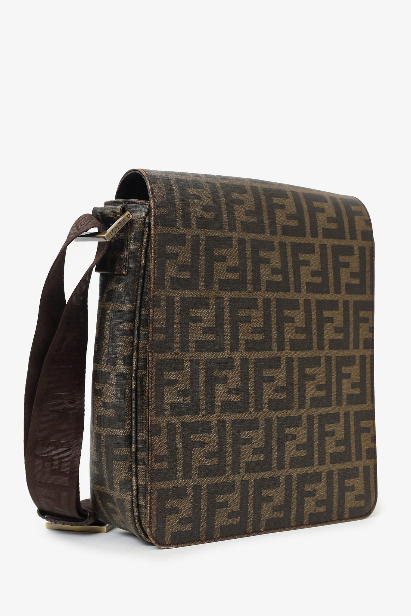 Fendi Zucca Print Canvas Crossbody Messenger Bag (As Is)
