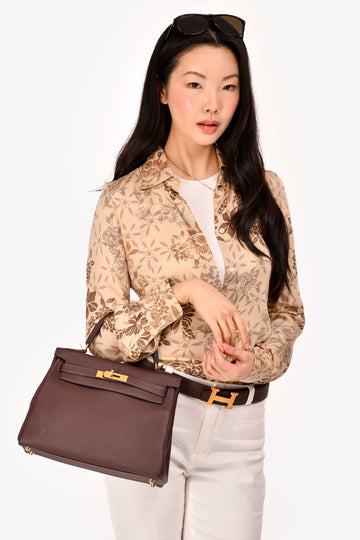 Hermès 2018 Dark Brown Togo Leather Retourne Kelly 28 with Strap