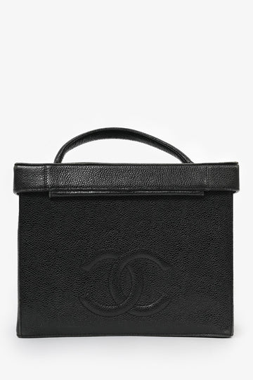 Pre-Loved Chanel™ 1991-94 Vintage Black Caviar Leather CC Box Vanity Makeup Case with Chain Strap (As Is)