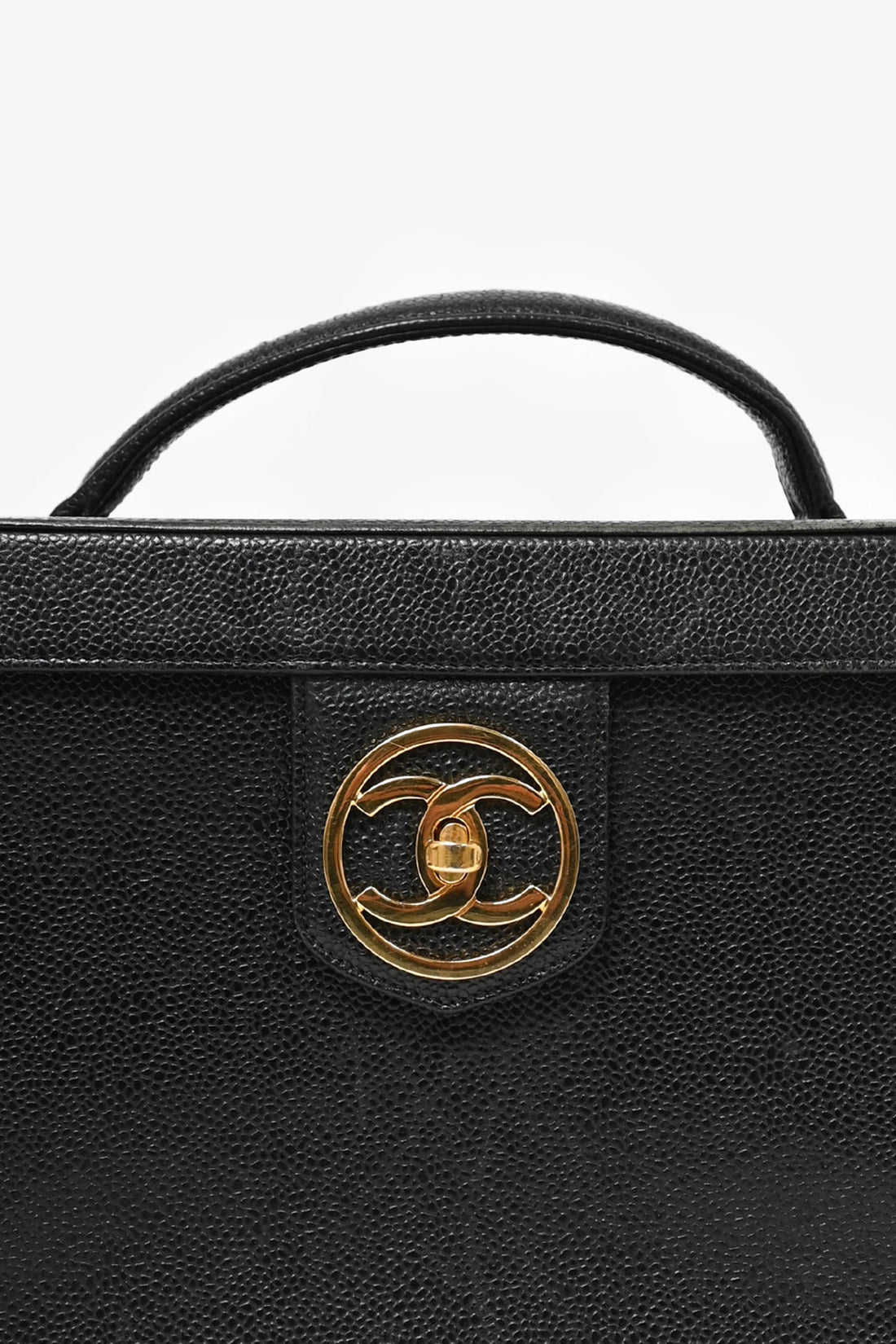 Pre-Loved Chanel™ 1991-94 Vintage Black Caviar Leather CC Box Vanity Makeup Case with Chain Strap (As Is)