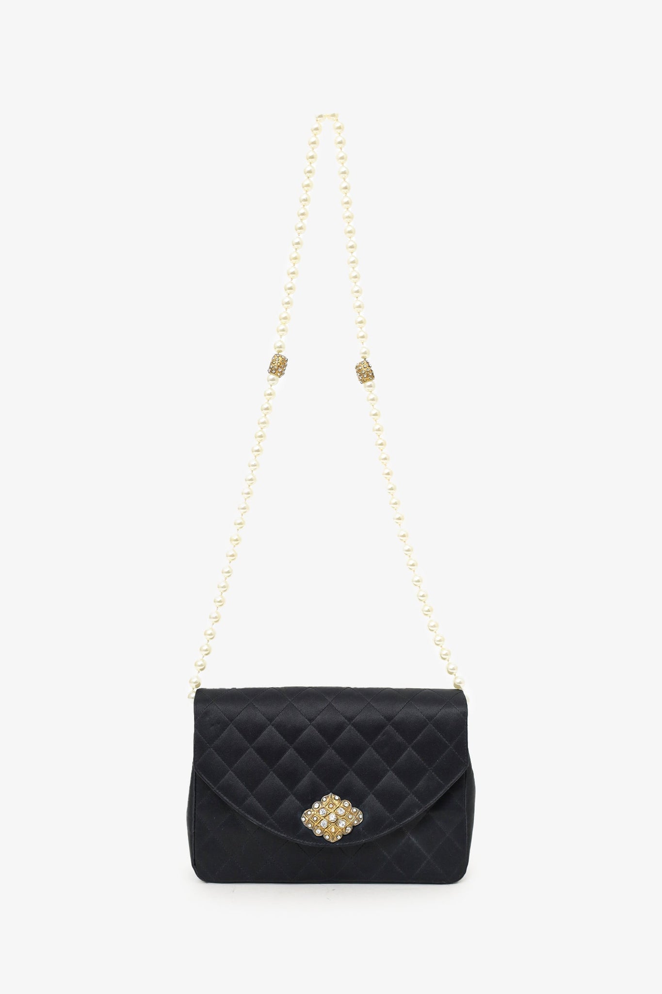 Pre-Loved Chanel™ 1986-88 Black Satin Gripoix Pearl Jewel Evening Bag 'As Is'