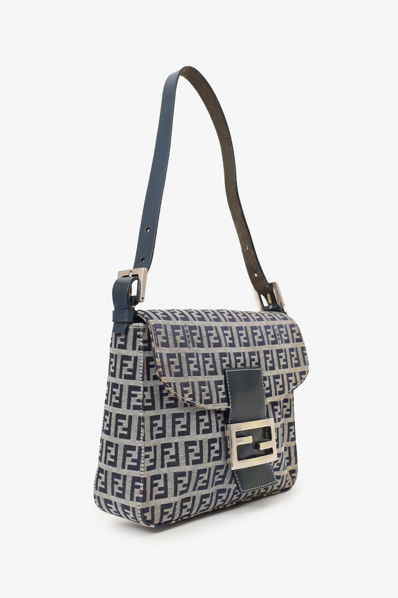 Fendi Navy/Grey Canvas FF Zucca Mamma Baguette Shoulder Bag