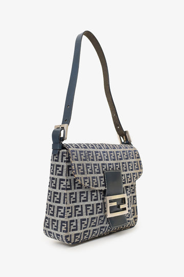 Fendi Navy/Grey Canvas FF Zucca Mamma Baguette Shoulder Bag