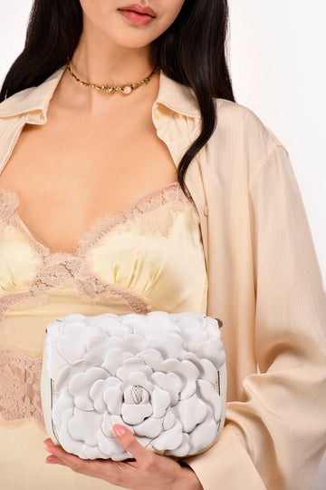 Valentino White Leather Atelier Rose 03 Crossbody Bag