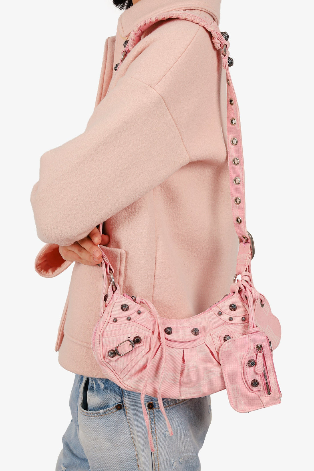 Balenciaga Pink Denim Le Cagole XS Crossbody Bag