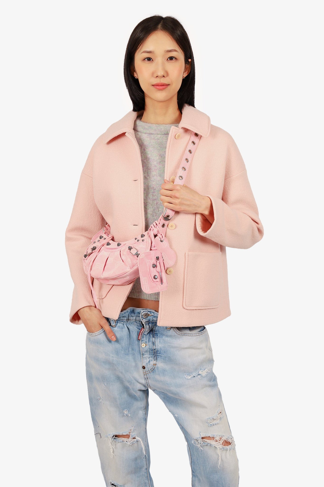 Balenciaga Pink Denim Le Cagole XS Crossbody Bag