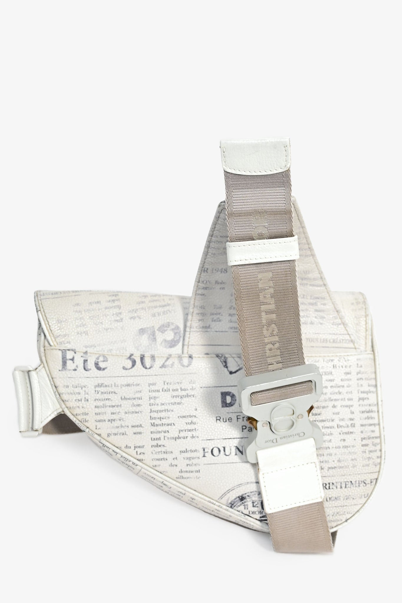 Christian Dior x Daniel Arsham 2020 White/Grey Newspaper Printed Saddle Bag (As Is)