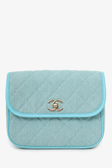 Pre-Loved Chanel™ 2021 Blue Denim Quilted CC Small Messenger Flap Bag