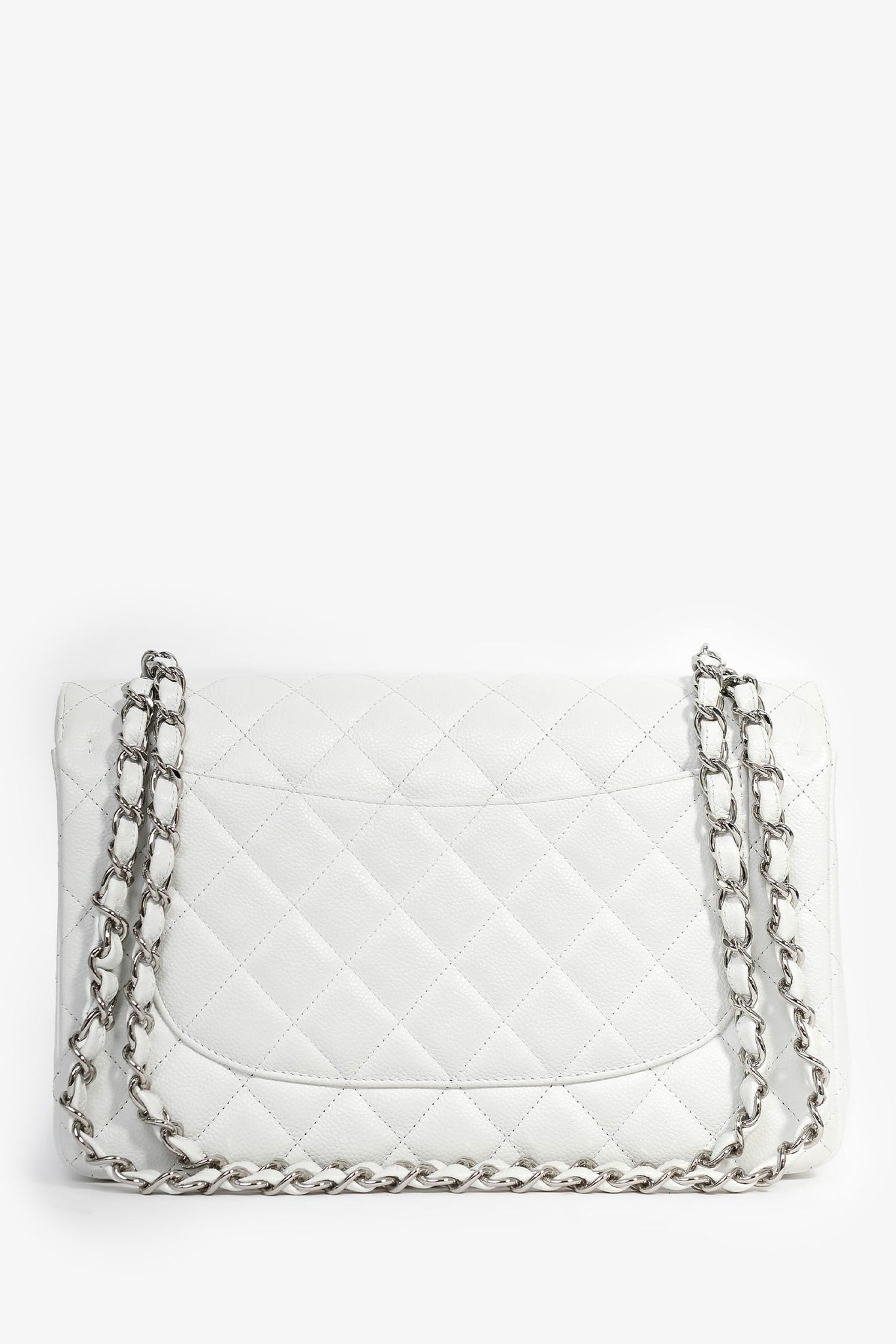 Pre-Loved Chanel™ 2011 White Caviar Leather Jumbo Double Flap Shoulder Bag