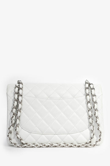 Pre-Loved Chanel™ 2011 White Caviar Leather Jumbo Double Flap Shoulder Bag