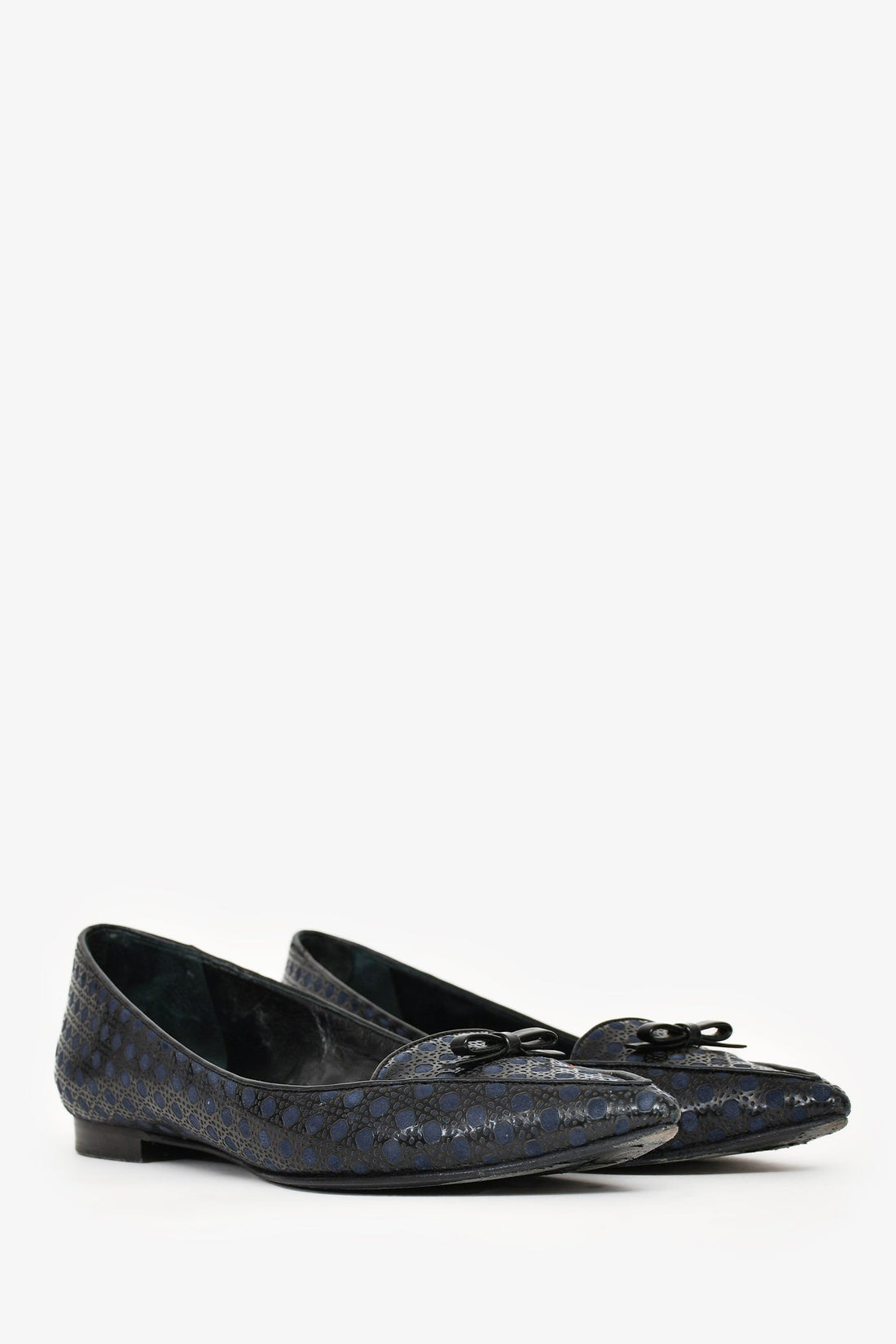 Christian Dior Navy/Black Leather Cannage Pattern Flats Size 39