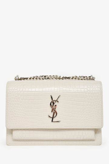 Saint Laurent 2022 Grey Croc Embossed Leather Medium Sunset Shoulder Bag